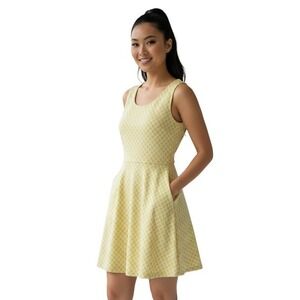 New York & Company Yellow‎ White Diamond Women's Dress Lattice Cotton Size XS